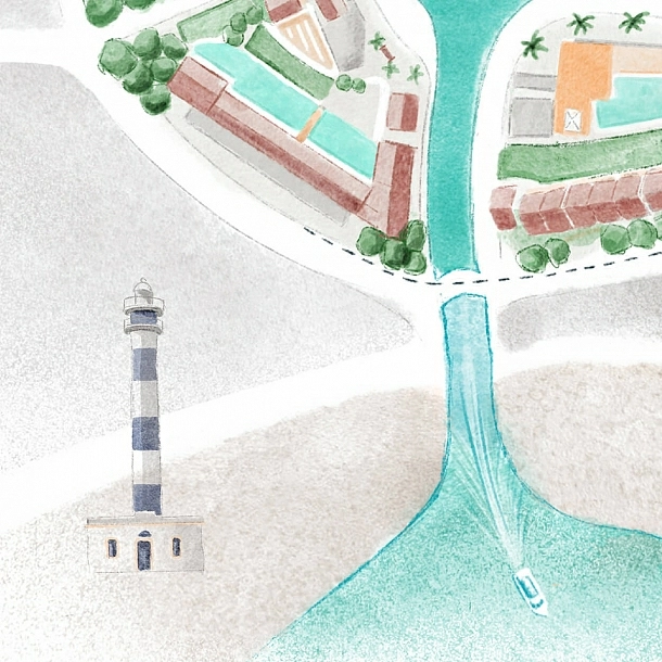 Ilustración a medida de mapa para Lago Resort Menorca