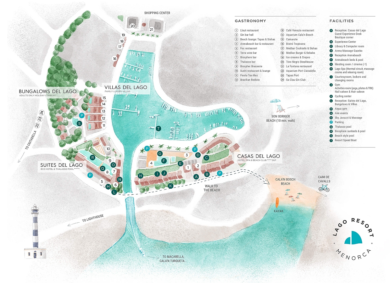 Ilustración a medida de mapa para Lago Resort Menorca