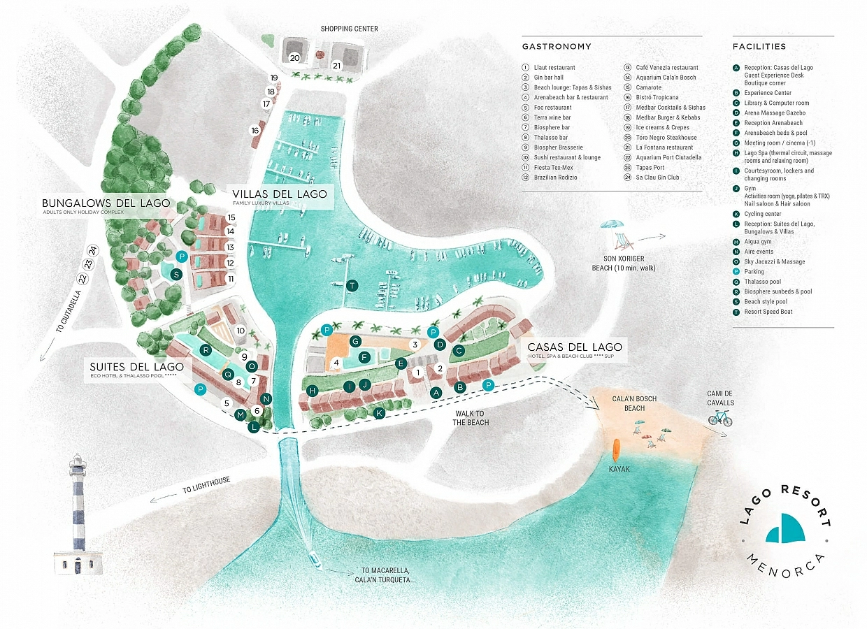 Ilustración a medida de mapa para Lago Resort Menorca