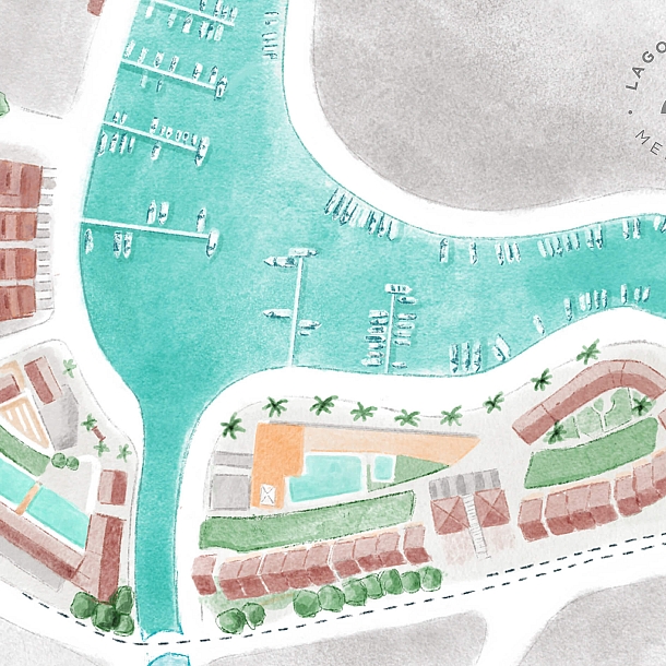 Ilustración a medida de mapa para Lago Resort Menorca