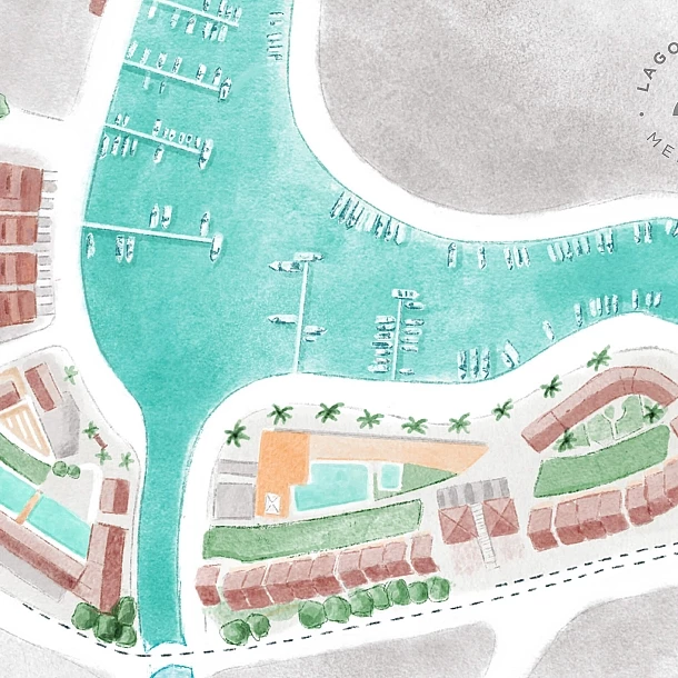 Ilustración a medida de mapa para Lago Resort Menorca